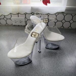 Pleaser White and Clear Platform Heels